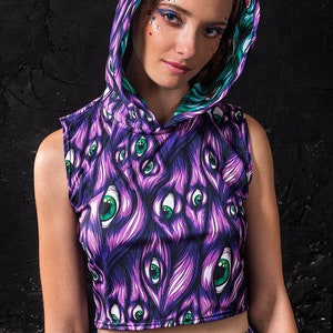 Rave Tank Top, Rave Hooded Top, Hooded Womens Top, Cosplay Top, Festival Crop Top, Burning Man Top, Psychedelic Top, Burning Man Clothing