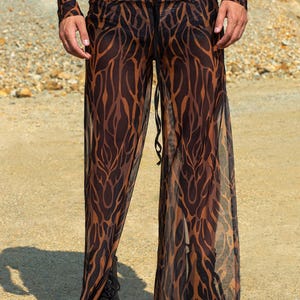 Festival Mesh Slit Pants Men, Rave Outfit For Men, Burning Man Clothing, Sheer Costume, Cyber Wide Pants, Minimal Festival Clothing Men