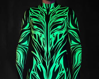 UV Light Reactive Costume, Green Neon Costume, Cyber Costume, Festival Costume Men, UV Reactive Costumes for Men, Rave Costume, BADINKA