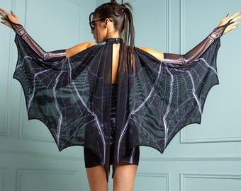 Unique Bat Wings, Cosplay Minimal Dress, Bat Dress Women, Transparent Wings, Spaghetti Strap Dress, Women Festival Fairy Dress, Party Outfit