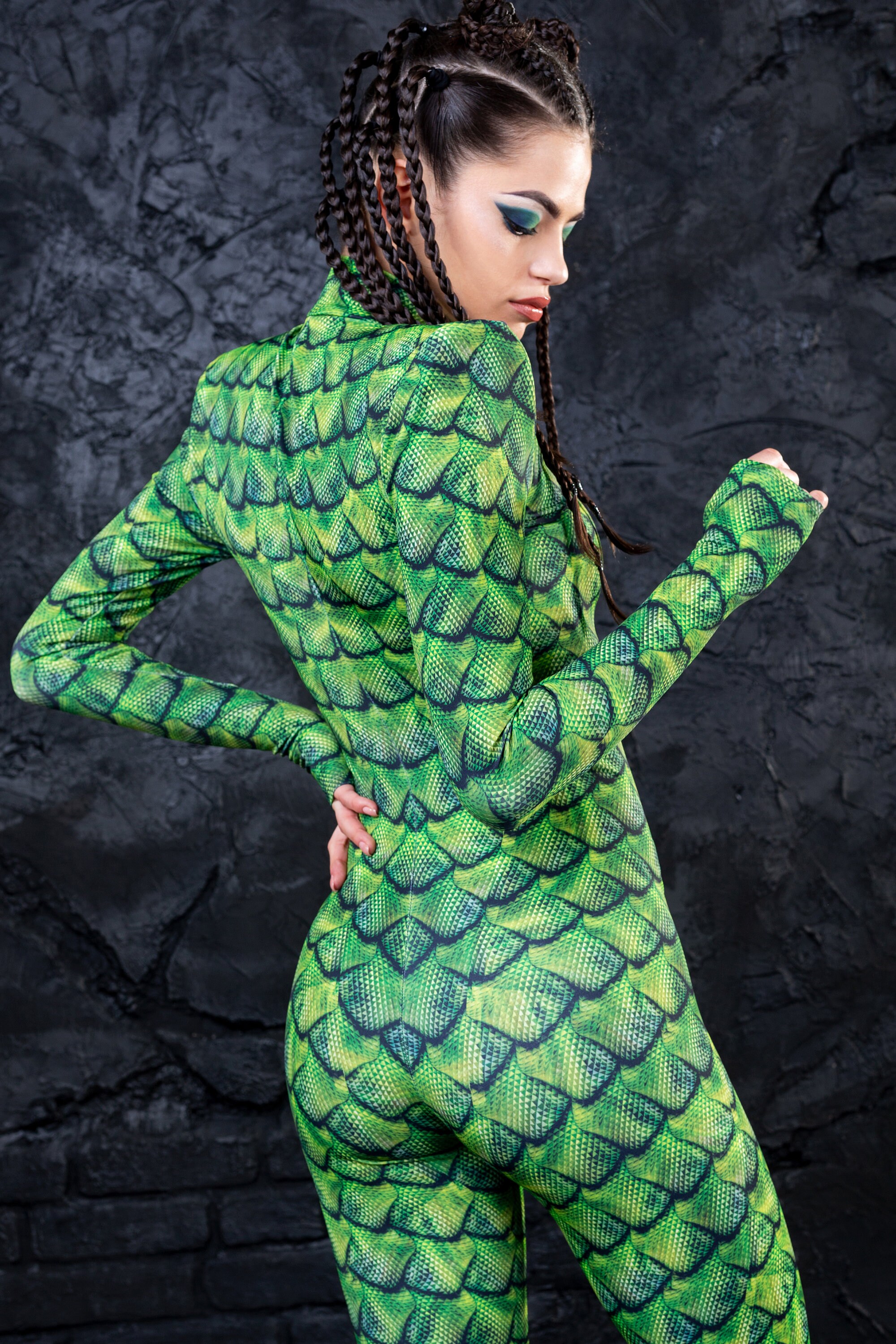 Shape Green Snake Print Sheer Bodysuit