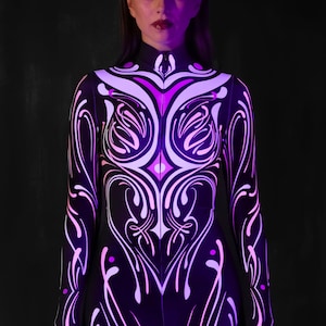 UV Light Reactive Bodysuit, Black Light Reactive Costume, UV Reflect Costume, Festival Costume, Festiva Costume Women, Festival Clothing