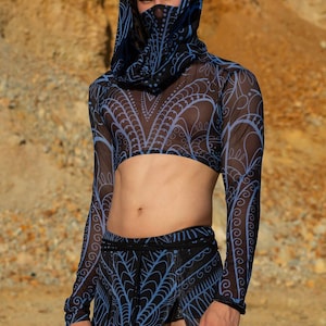 Festival Party Top, Festival Male Hooded Top, Mesh Rave Shrug Top, Disco Top Men, Festival Clothing Man, Burning Man Top, Rave Outfit Man
