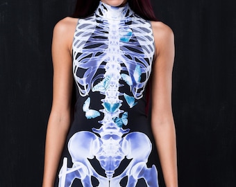 Sleeveless Skeleton Bodysuit, Sleeveless Skeleton Costume, Sexy Skeleton Costume Women, Halloween Bodysuit, Adult Halloween Catsuit, BADINKA