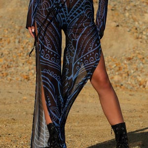 Mesh Slit Pants Women, Rave Disco Pants, Festival Pants, Rave Clothing, Mesh Pants For Woman, Burning Man Clothing Woman, Rave Outfit Woman image 1