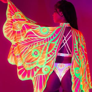 UV Flügel Frau, UV Mesh Flügel, UV reflektierende Flügel, Neon Mesh Flügel, Einzigartige Festival Outfit, Rave Frauen Kleidung, Festival Kostüm Frauen