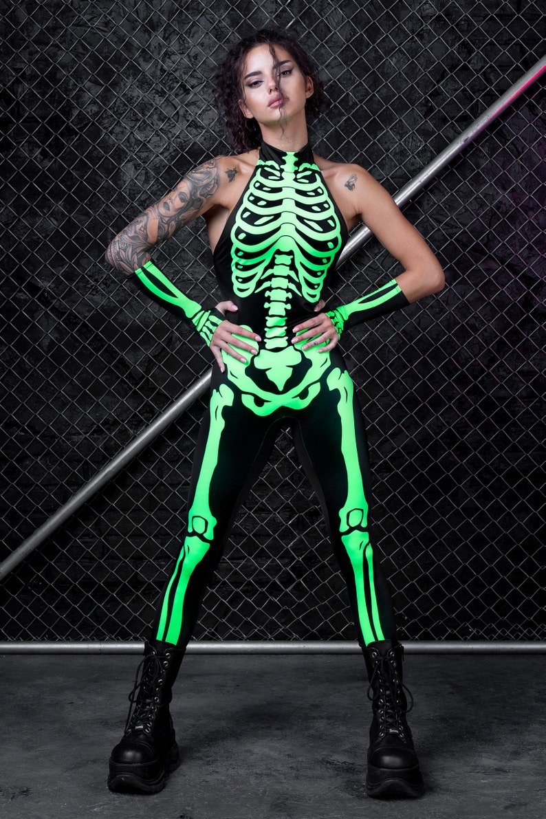 Printed Glow In The Dark Skeleton Catsuit