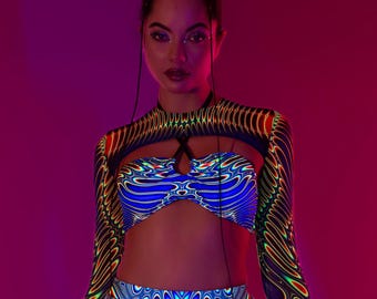 Festival Top, Ruched Cut-out Top, Rave Outfit Woman, Festival Top Woman, Rave Halter Top, Sexy Cutout Top, Disco Mesh Shrug Woman, Crop Top