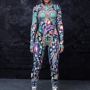 Psychedelic Bodysuit, Festival Clothing Women, Festival Bodysuit, Psychedelic Clothing, Burning Man Clothing Woman, Sexy Rave Outfit Woman