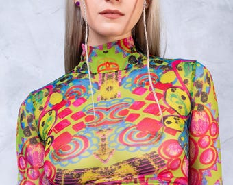Mesh Top Woman, Long Sleeve Top, See Through Top, Rave Mesh Top, Mesh Crop Top, Transparent Top, Festival Mesh Top, Festival Top, Rave Wear