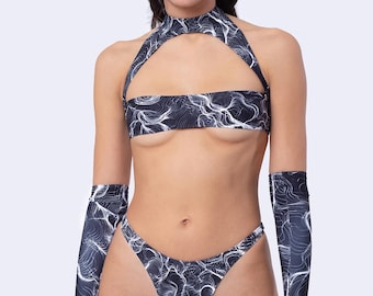 Haut découpé rave, haut découpé poitrine ouverte, haut festival, haut psychédélique pour femme, haut rave femme, tenues rave, femme tenue rave, haut festival sexy