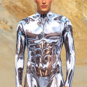 Cyberpunk Robot Bodysuit Men, Burning Man Costume For Men, Festival Outfit, Futuristic Clothing, Rave Costume Men, Cyber Festival Catsuit