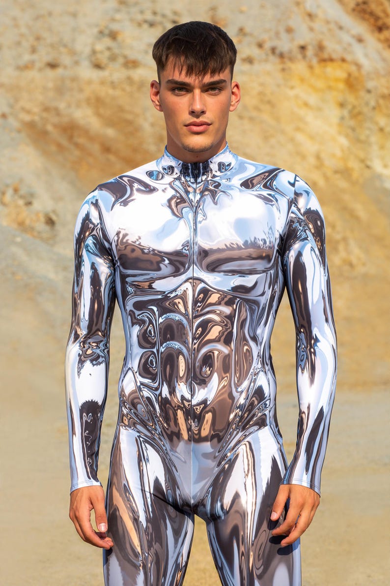 Cyberpunk Robot Bodysuit Men, Burning Man Costume For Men, Festival Outfit, Futuristic Clothing, Rave Costume Men, Cyber Festival Catsuit image 1