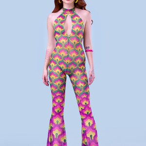 Halter Hippie Romper, Hippie Bell Bottoms Romper Women, Boho Halter Romper, Boho Rave Roper Women, 80's Fashion Women, Boho Chick Clothes image 3