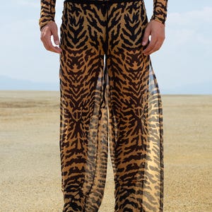 Male Mesh Slit Pants, Festival Outfit For Men, Rave Clothing, Burning Man Costume, Sheer Wide Leg Pants, Cyber Festival Clothing For Men