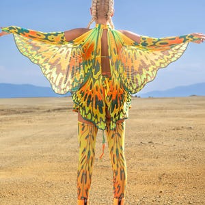 UV Rave Accessories, Psychedelic Sleeved Butterfly Wings, Fairy Set for Woman, UV Festival Wear, Rave Accessories, Festival Butterfly Wings