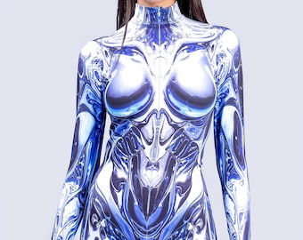 Cyber Halloween-kostuum, pantserkostuum vrouw, superheldenoutfit, Halloweenkostuums, unieke Halloween-outfit, pantser halloween-outfit vrouwen, kostuum vrouw