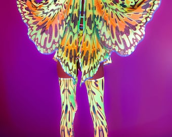 Sexy Set for Woman, UV Rave Set, UV Fairy Micro Butterfly Set, Festival Outfit for Woman, Rave Micro Butterfly Set, UV Festival Set