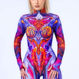 Rave Bodysuit Women, Festival Costume Woman, Psychedelic Costume Woman, Festival Disco Costume Women, Neon Costume, Rave Party Costume Woman