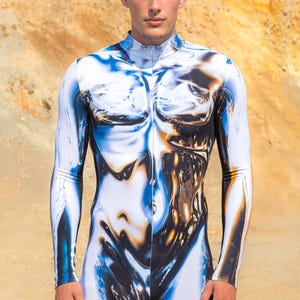 Burning Man Cyber Costume Men, Festival Bodysuit, Robot Outfit For Men, Futuristic Rave Clothing, Cyberpunk Costume Men, Festival Catsuit
