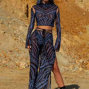 Sudadera de malla con capucha para mujer, sudadera de discoteca para festivales, sudadera de malla para mujer, atuendo Burning Man para mujer, ropa rave, sudadera de manga larga, atuendo de festival para mujer imagen 3