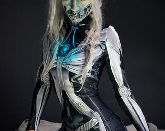 Disfraz de cíborg, disfraz de cosplay para mujer, disfraz ciberpunk, disfraz de festival para mujer, mono Badinka, ropa steampunk, disfraz de robot aterrador