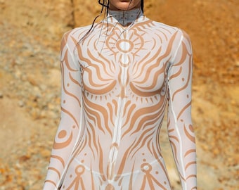 Sexy mesh kostuum vrouw, mesh festival discokostuum, Burning Man kleding, rave bodysuit vrouw, festival outfit vrouwen, rave kostuum vrouwen