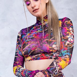 Mesh Crop Top, Mesh Top Woman, Rave Mesh Top, Long Sleeve Top, See Through Top, Transparent Top, Summer Mesh Top, Fish Net Top, Rave Wear