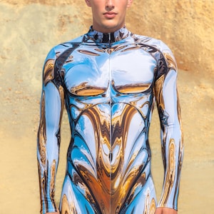 Robot Costume Men, Futuristic Outfit For Men, Festival Bodysuit, Burning Man Rave Clothing, Cyberpunk Costume, Cyber Festival Catsuit Men