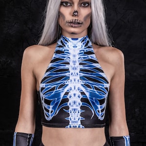 Glow in the Dark Skeleton Costume Woman, Skeleton Leggings, Gothic Clothing, Skeleton Crop Top, Halloween Gloves, Womans Halloween Costume