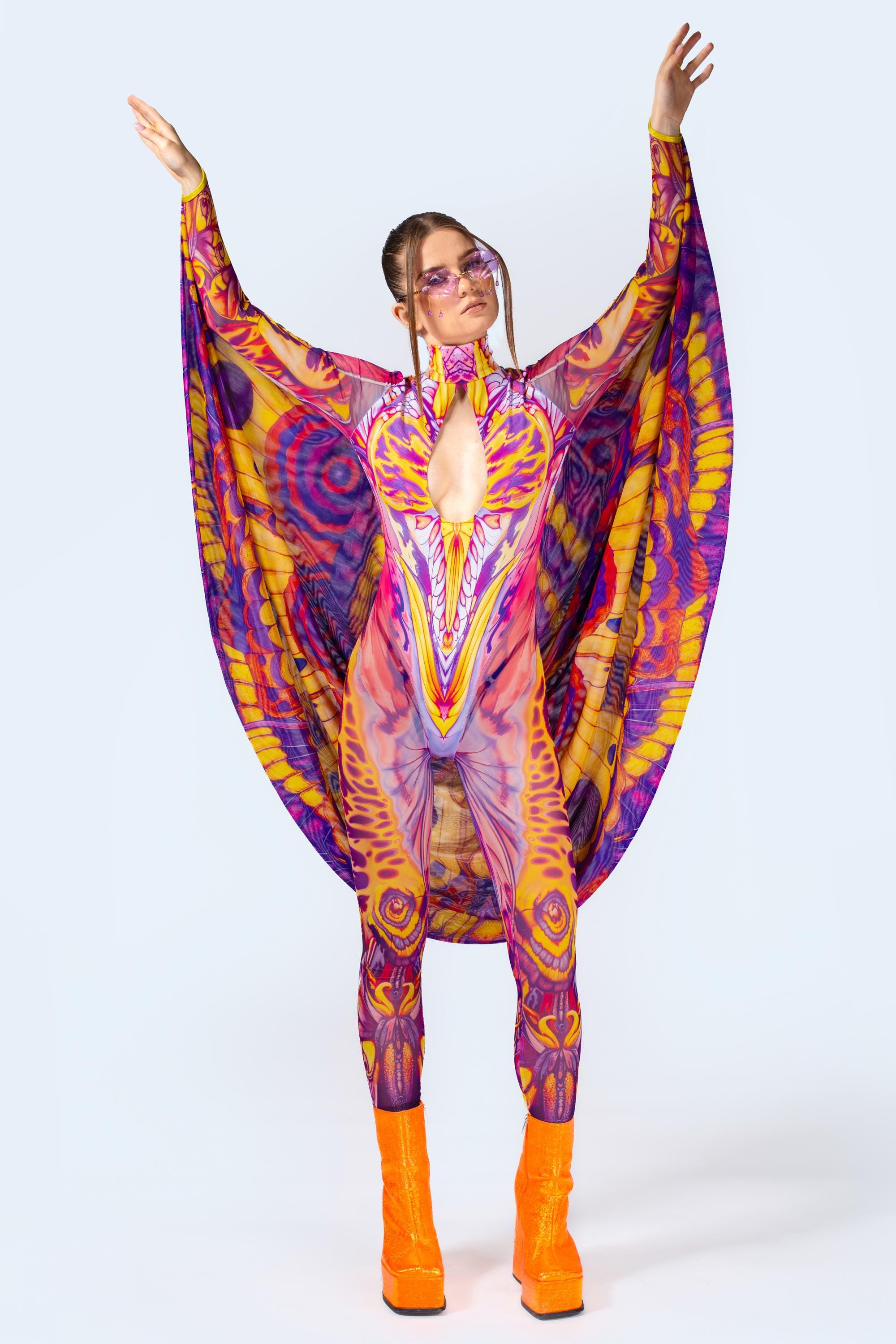 Keyhole Trippy Psychedelic Festival Keyhole Winged Catsuit – Rave Outfit for Women ...