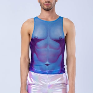 Mesh Male Pride Tank Top, Pride Sleeveless Top Man, Mesh Male Blue Disco Top, Transparent Pride Top, Festival Clothing, Male Pride Top