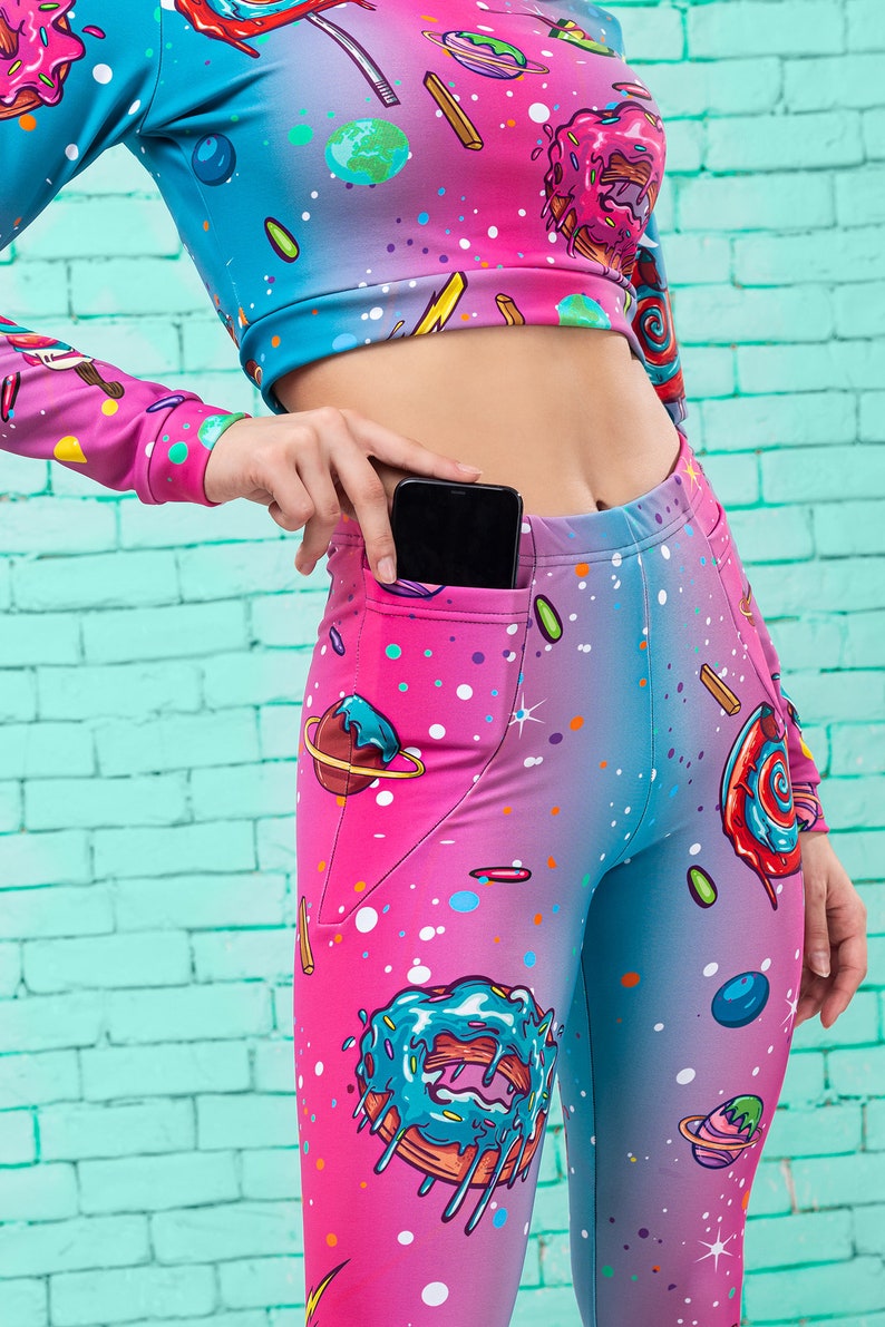 Pink Leggings Women Printed Leggings Pastel Leggings Festival Leggings Blue Leggings Boho Leggings Kawaii Clothing Candy Leggings