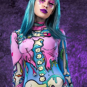 Kawaii Skeleton Costume, Pastel Goth Halloween Costume, Kawaii Skeleton Bodysuit, Creepy Cute Halloween Costume, Funny Skeleton Catsuit