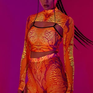 Rave Mesh Top, UV Reflective Shrug Top, Mesh 2 Piece Shrug Top, Psychedelic Top, Transparent Top Woman, Neon Outfit For Women, Festival Top
