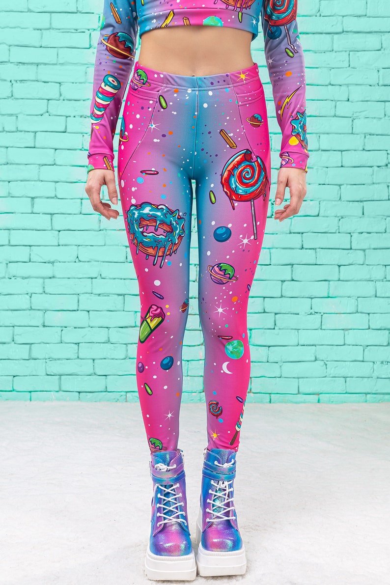 Pink Leggings Women Printed Leggings Pastel Leggings Festival Leggings Blue Leggings Boho Leggings Kawaii Clothing Candy Leggings