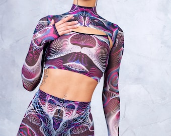 Mesh Top, See Thru Top, Transparent Crop Top, Sheer Crop Top, Rave Mesh Bolero, Festival Bolero, Long Sleeve Top, Crop Top, Psychedelic Top