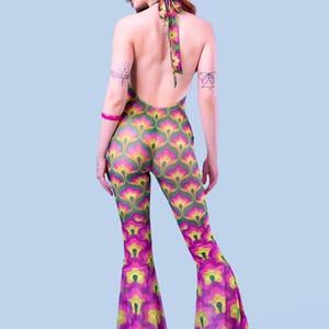 Halter Hippie Romper, Hippie Bell Bottoms Romper Women, Boho Halter Romper, Boho Rave Roper Women, 80's Fashion Women, Boho Chick Clothes image 2