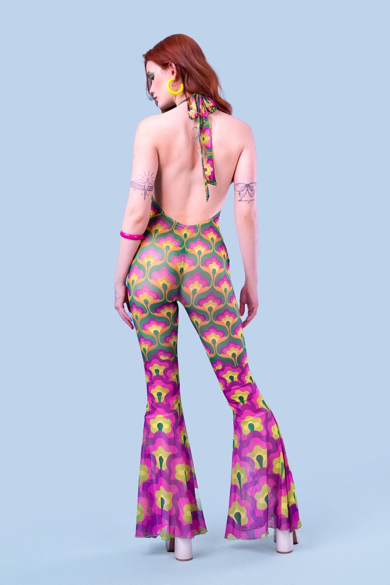 Halter Hippie Romper, Hippie Bell Bottoms Romper Women, Boho Halter Romper, Boho Rave Roper Women, 80's Fashion Women, Boho Chick Clothes image 2