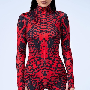 Red Bodysuit Woman, Festival Costume Women, Rave Bodysuit, Festival Costume Woman, Psychedelic Clothing, Rave Outfit, Bodysuit For Woman