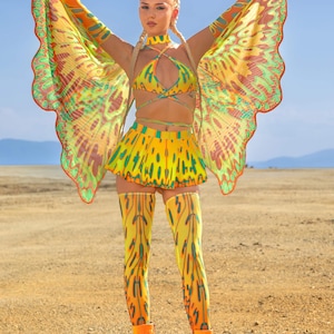 Sexy Set for Woman, UV Rave Set, UV Fairy Micro Butterfly Set, Festival Outfit for Woman, Rave Micro Butterfly Set, UV Festival Set