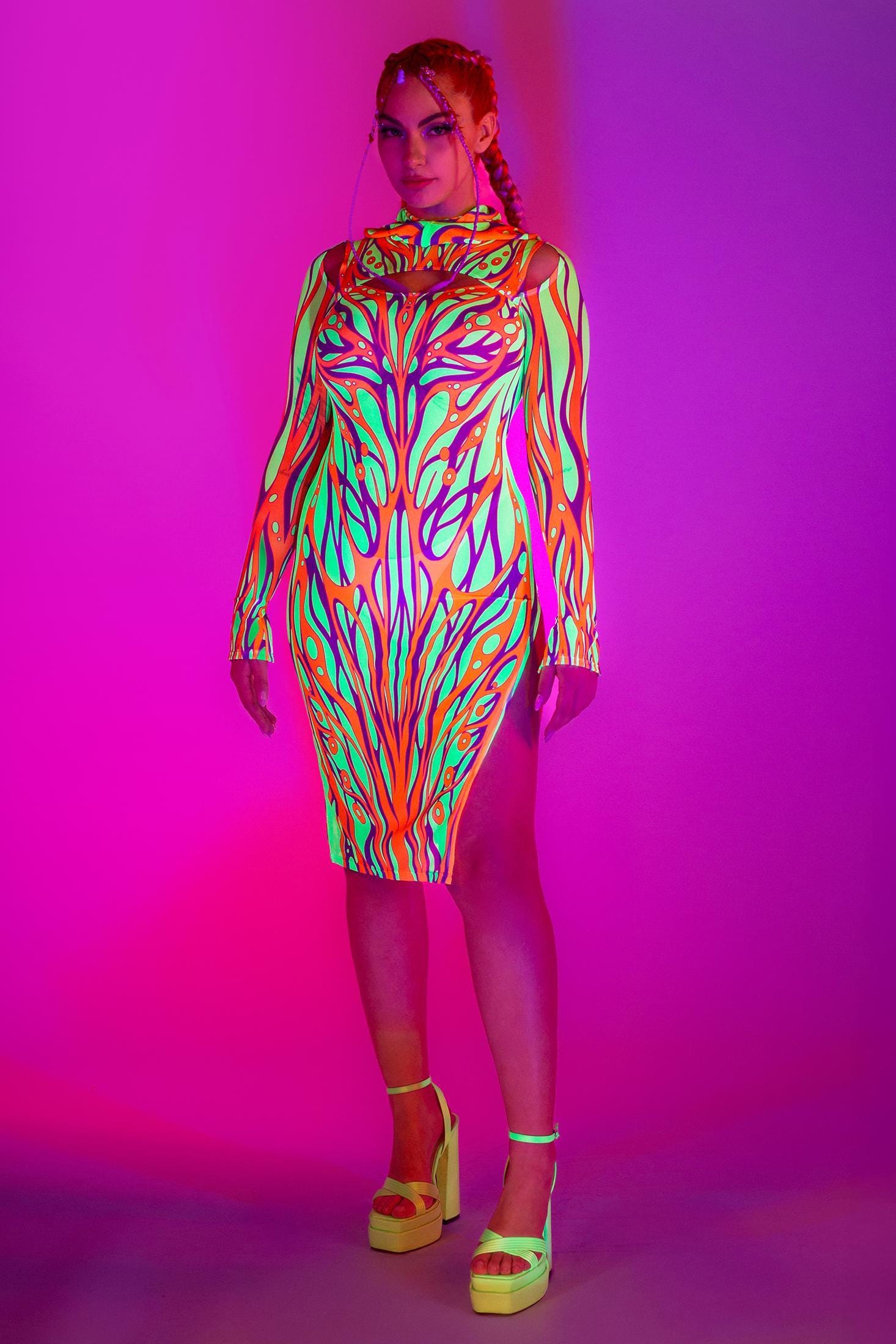 Neon Festival Dress Women, Party Disco Hooded Dress, Sexy Rave Hooded Dress,  UV Reflective Dress, Cutout Dress for Women, Rave Outfit Woman - Etsy