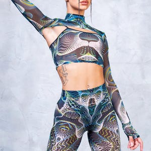 Transparent Top, Rave Crop Top, Mesh Shrug Top, Mesh Bolero, Festival Bolero, Long Sleeve Top, Rave Shrug, Crop Top, Psychedelic Crop Top