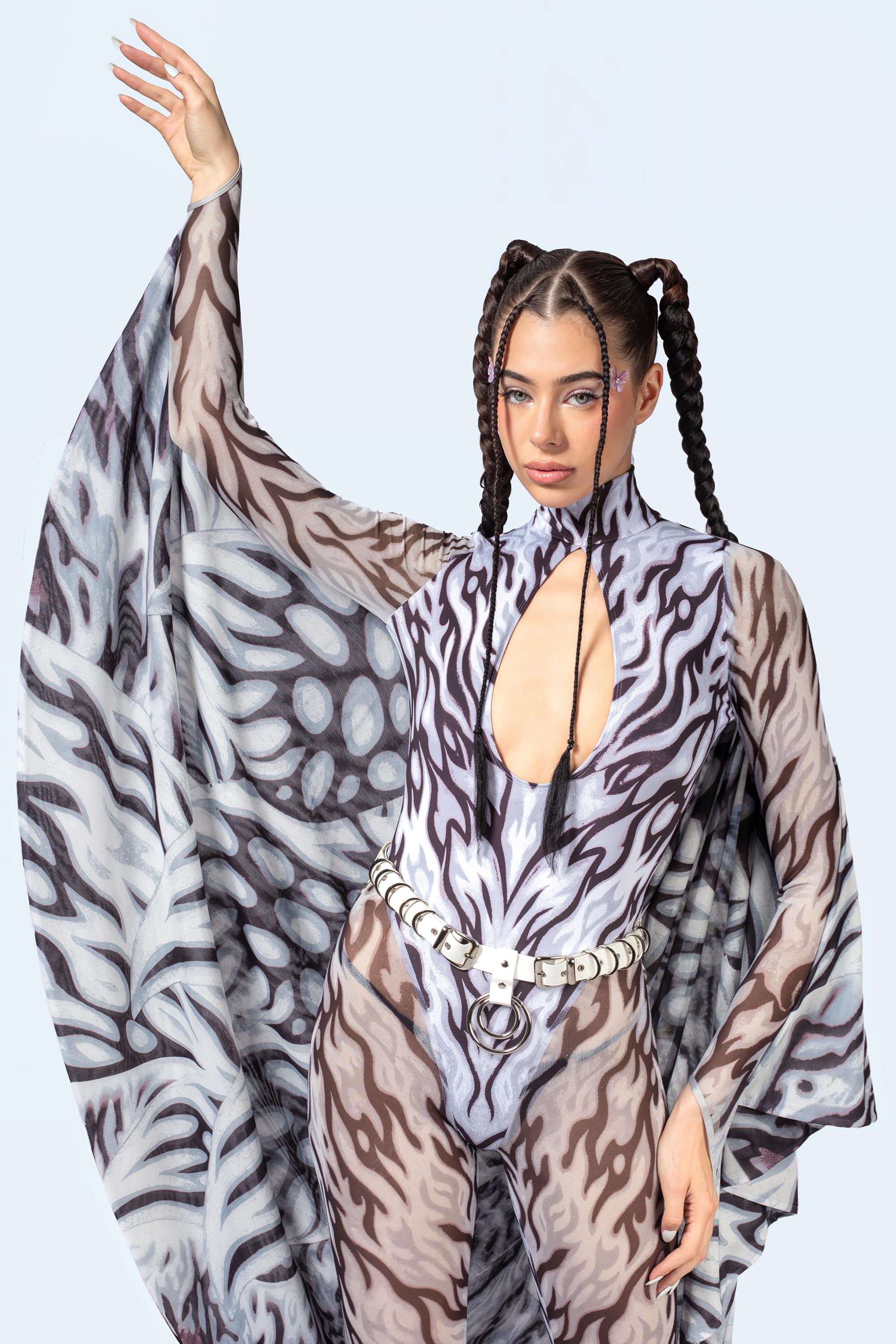 Keyhole Trippy Keyhole Winged Rave Catsuit – Festival Clothing for Women, Techno ...