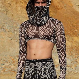 Festival Male Hooded Top, Mesh Festival Shrug Top, Rave Party Top, Disco Top Men, Festival Clothing Man, Burning Man Top, Rave Outfit Man