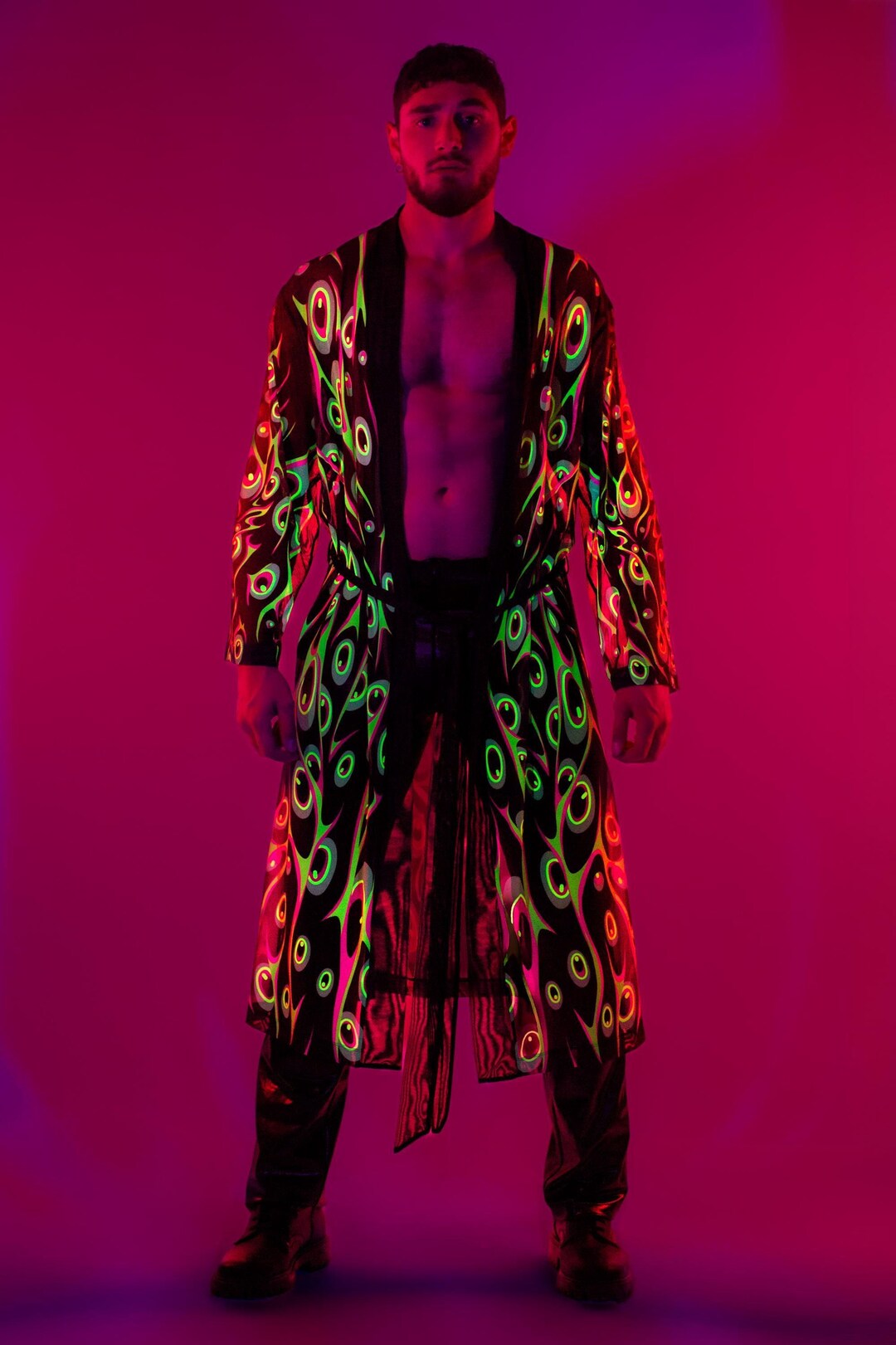 Jimmy Rave Robe Design Rave Mesh Robe, UV Light Reactive Unisex Robe, Psychedelic Festival ...