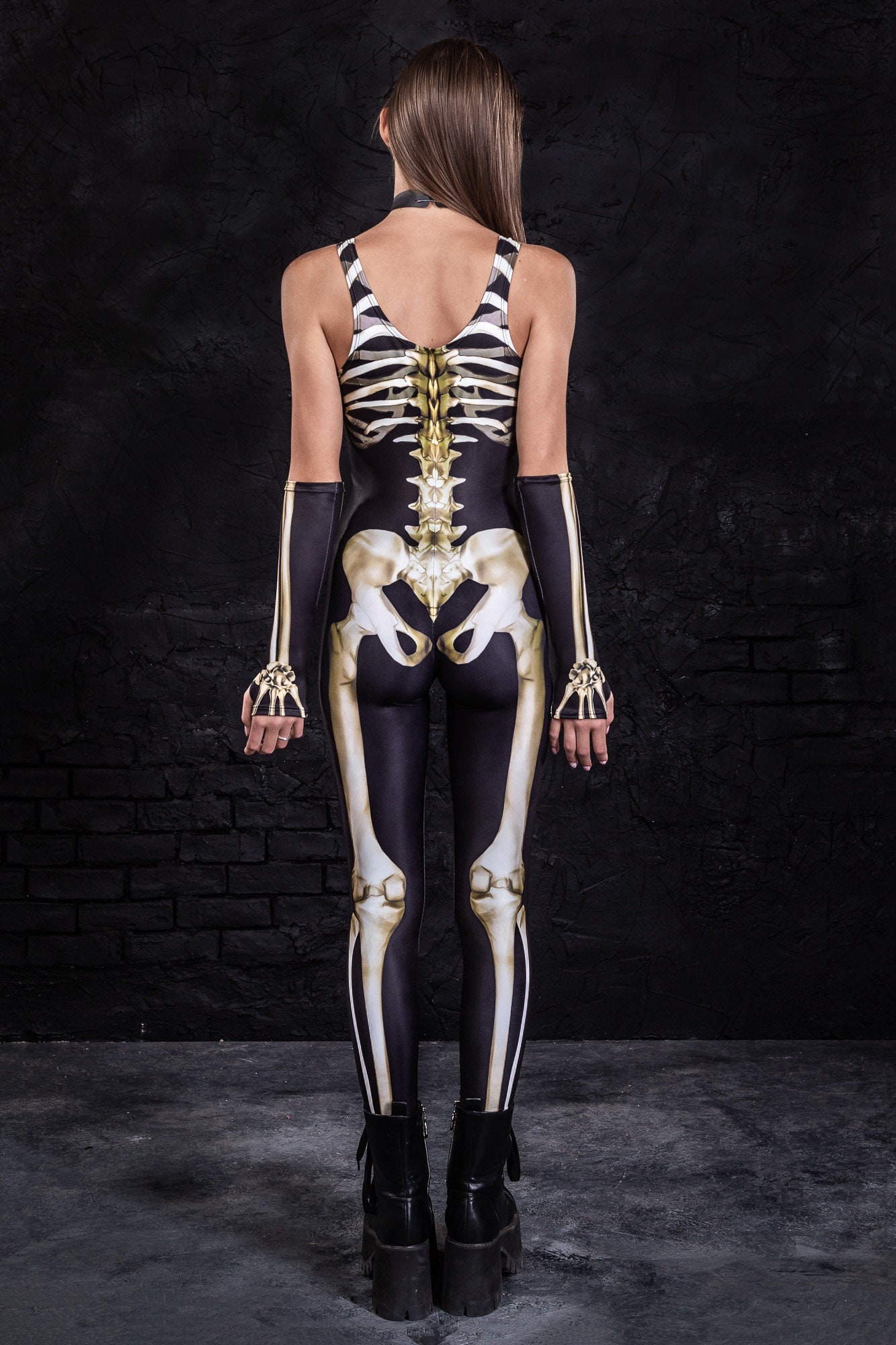 Adult Women's Skeleton Print Catsuit Red