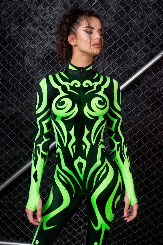 Blacklight Reactive Bodysuit, UV Glow Costume, Rave Costumes Women
