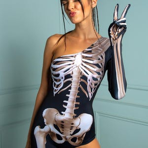 Skeleton Costume Women, Skeleton Halfy Costume, Skeleton Bodysuit Women, Skeleton Glove Women, Skeleton Costume, Skeleton Bodysuit, BADINKA