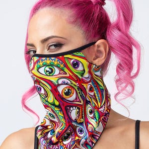 Women&#39;s Bandana Face Mask, Bandana Face Mask with Ear Loops, Bandana Face Scarf Mask, Psychedelic Bandana Mask, Cool Face Mask, BADINKA